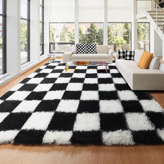 KICMOR 6x9 Area Rugs for Living Room Bedroom, Large Black and White Checkered - Image 5
