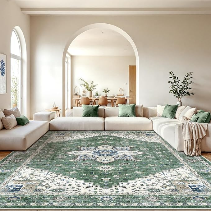 AMADA HOMEFURNISHING 10x14 Washable Area Rug, Low-Profile Large Area Rug by AMADAHOMEFURNISHING