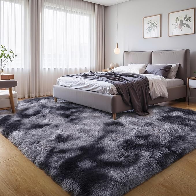 KICHOWUA Thick Area Rug Dark Grey Fluffy Shag 6x9 by KICHOWUA