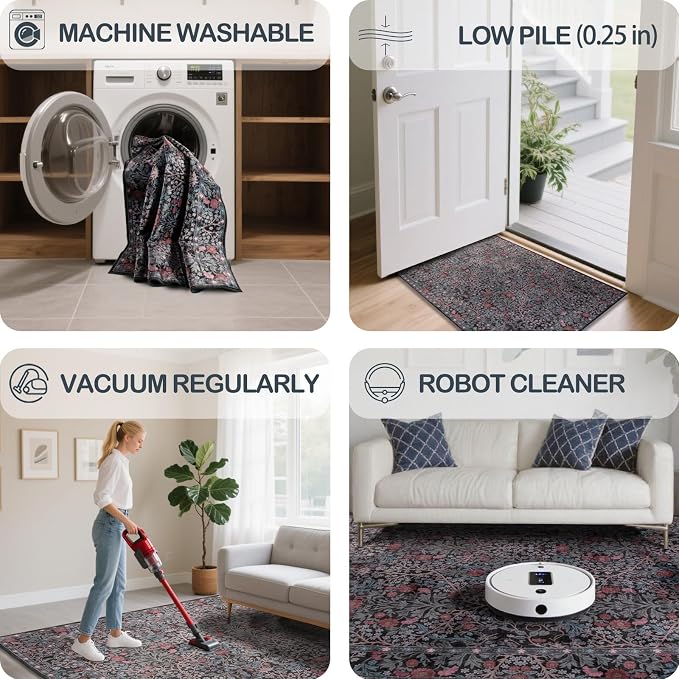 9x12 Washable Area Rugs for Living Room, Stain Resistant Vintage Rugs for - Image 5