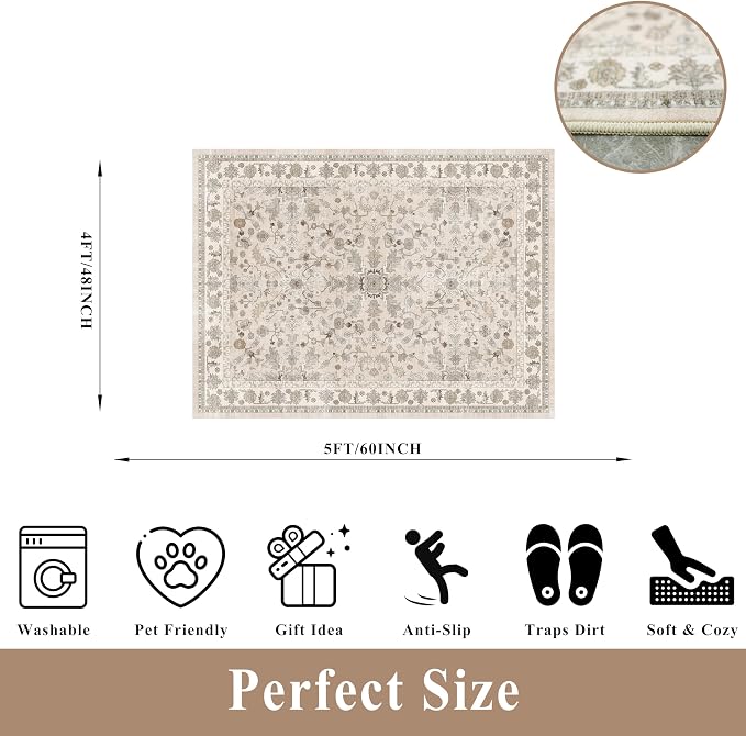 4x5 Washable Kitchen Entryway Rug – Non-Slip Soft Low Pile Indoor Carpet - Image 2