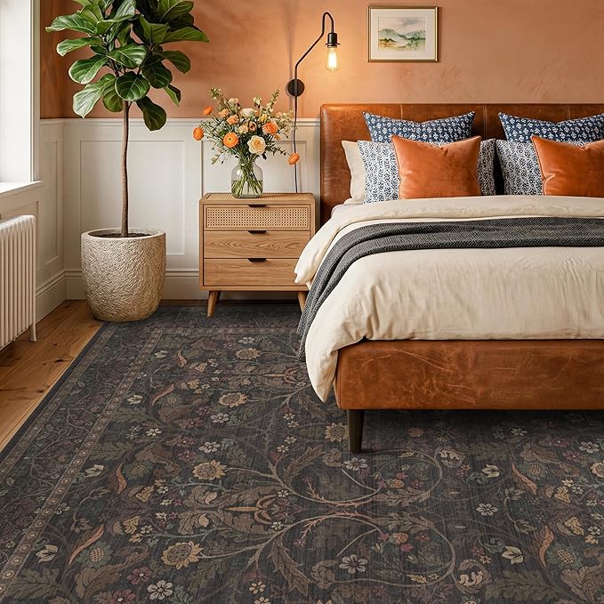 Washable 8x10 Area Rugs for Living Room, Moody Dark Floral Farmhouse Western - Image 3