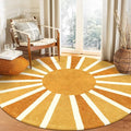 Lahome Sun Round Rug: 3ft Washable & Non-Slip Distressed Boho Rainbow Sun Print by Lahome