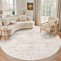 Round Area Rug for Living Room: 4 ft Washable Vintage Boho Soft Thin Circle Rug by EXPEDIX
