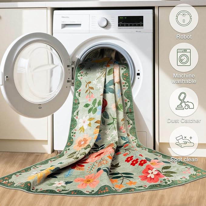 10x14 Area Rugs for Living Room: Floral Washable Rug Vintage Large Soft Boho - Image 5