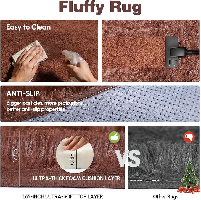 5x7 Plush Fluffy Area Rugs, Large Soft Carpet, Upgraded Non-Slip Rectangular Rug - Image 6
