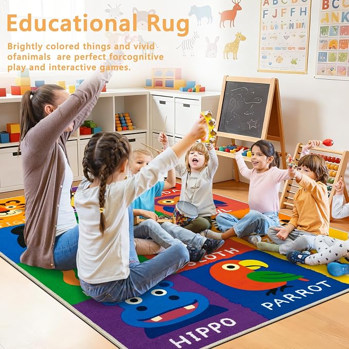 Kids Rug 4x6 Animal Alphabet Play Mat Educational Learning Area Rug Soft - Image 5