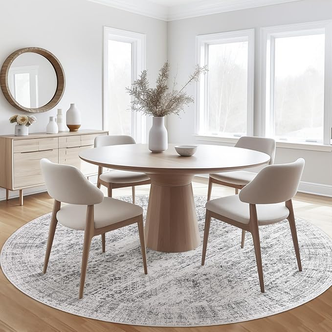 Soalmost 6x6 Grey Round Rug 6ft Living Room Circle Rug Gray Vintage Round Area - Image 4