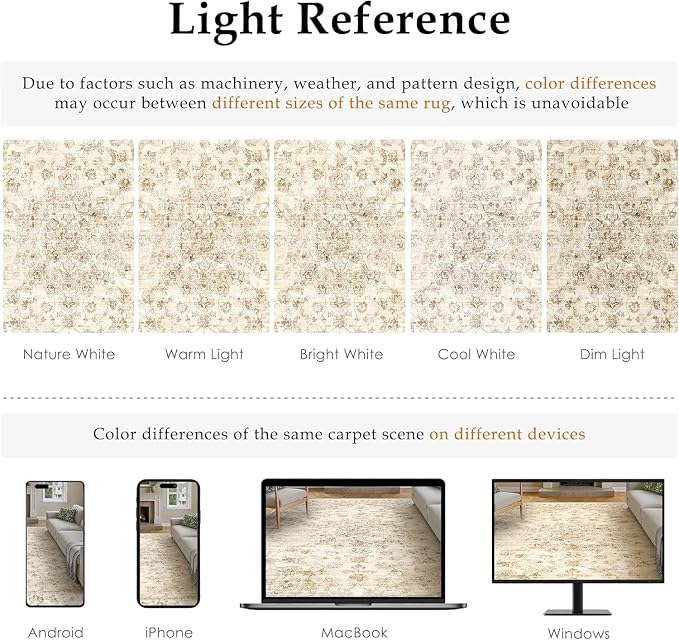 2x4 Washable Neutral Runner Rug Beige Vintage Hallway Kitchen Carpet Non-Slip - Image 9
