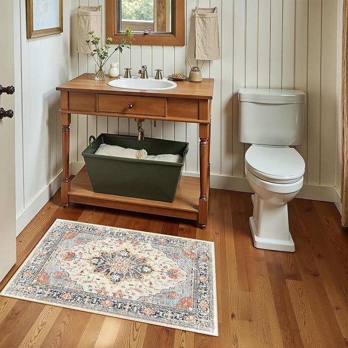 RELEANY Area Rugs Small 2'x4' Washable Non-Slip, Floral Vintage Distress - Image 9