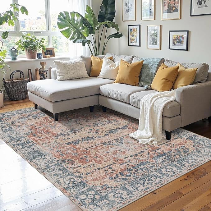 Rugxara 4x6 Rug for Living Room Bedroom, Washable Throw Rugs, Vintage Retro - Image 3