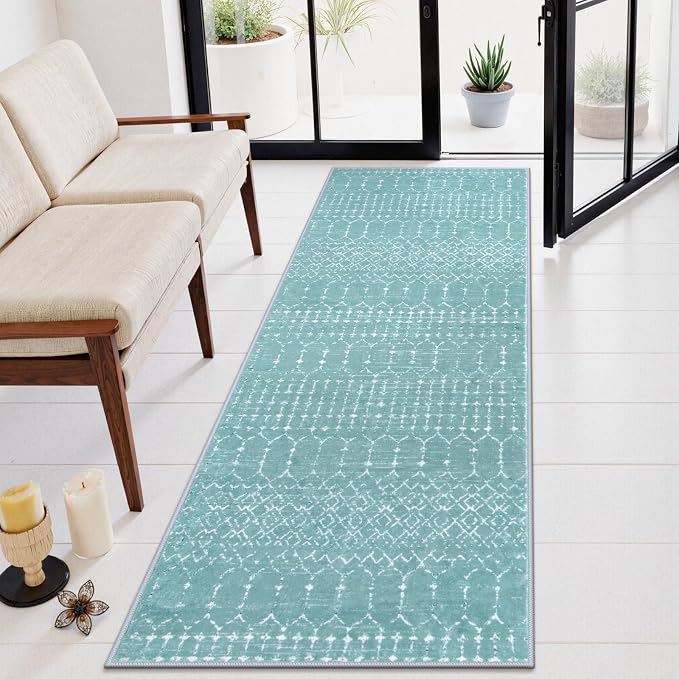 Lahome Moroccan Green Runner Rug 2x6 Washable Non-Slip Hallway Rug Runner by Lahome