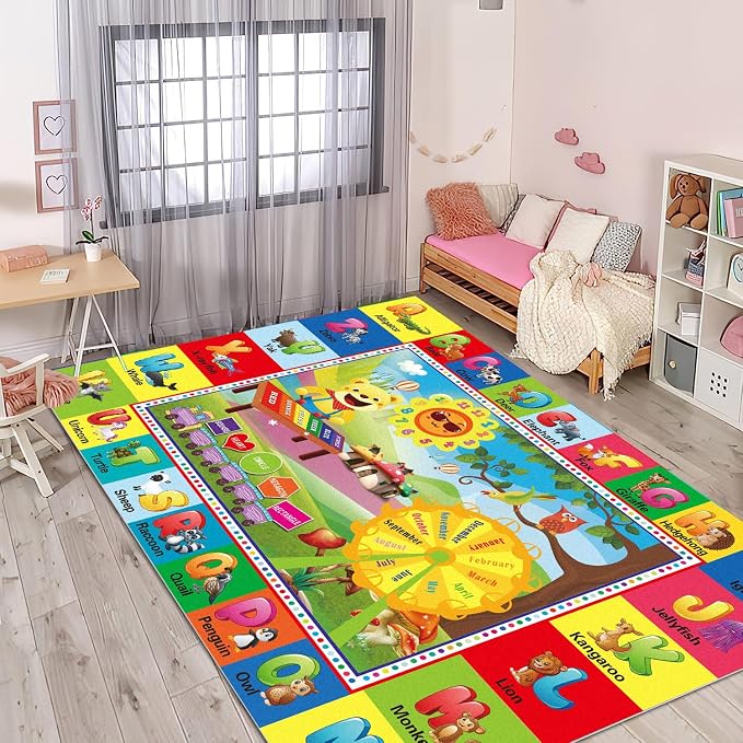 ABC Kids Play Rug, Non-Slip Classroom Carpet, soft low-pile surface, non-slip - Image 8