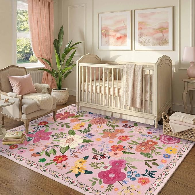 Latte&Fog Pink 4x6 Washable Rug - Image 3