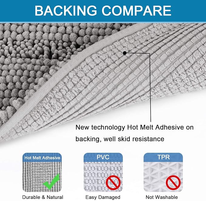 H.VERSAILTEX Bath Mats for Bathroom Non Slip Extra Thick Chenille Striped Bath - Image 4