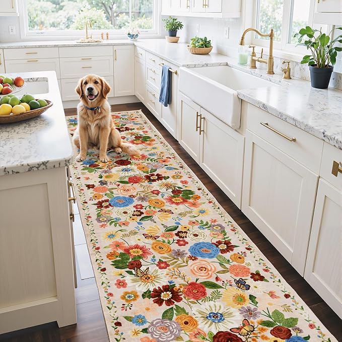 Blush Rug for Hallways Kitchen Rug 2'6" x 14', Non Slip Washable Rugs - Image 5