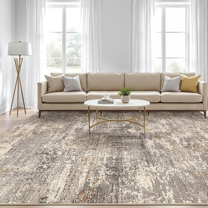 9x12 Area Rugs Living Room: Washable Large Abstract Neutral Modern Soft Rug - Image 5