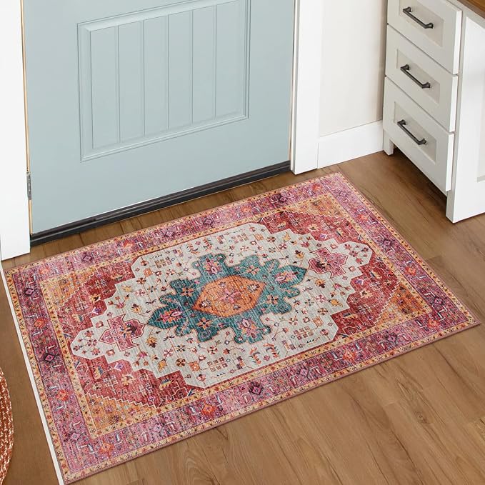 Moynesa Ultra-Thin Washable Pink Area Rug by Moynesa