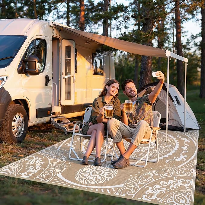 Pauwer Waterproof Outdoor Rug 8x10, Reversible Plastic Straw Patio Camping Rug - Image 8