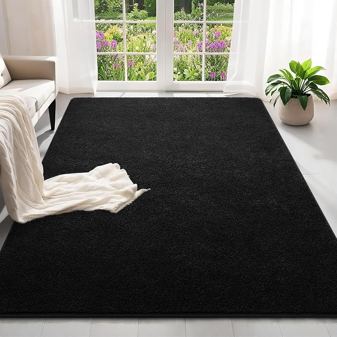 5x7 Feet Black Area Rugs for Bedroom, Indoor Washable Memory Foam Rug for - Image 2