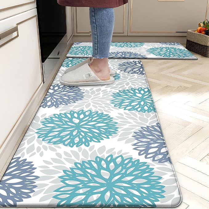 Teal Kitchen Mats Set of 2 Cushioned Anti Fatigue Kitchen Rugs Non Slip by tubeamin