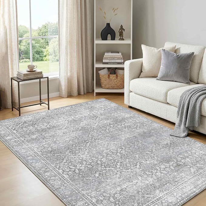 Latte&Fog 4x6 Rug for Living Room Bedroom, Vintage Grey Washable Area Rug by LatteFog