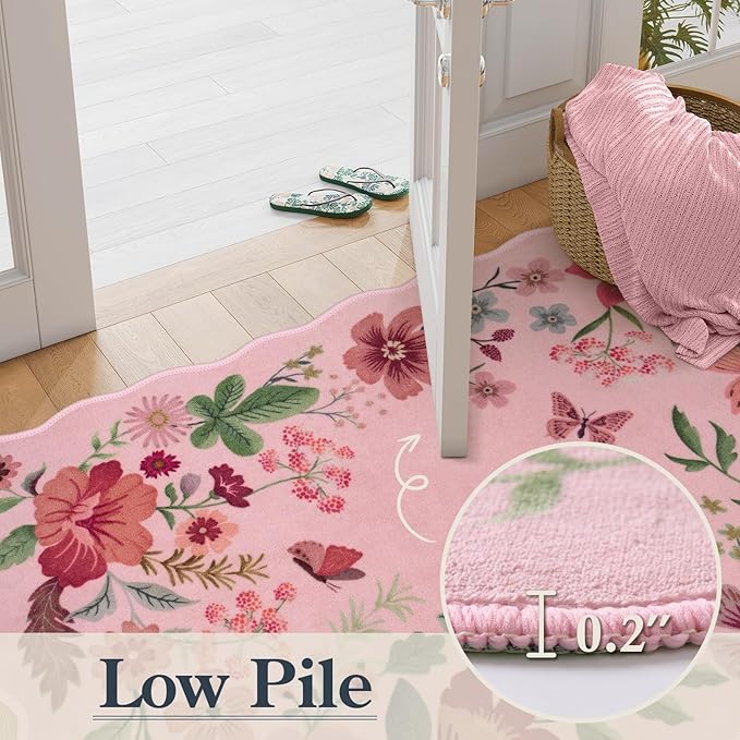 Lahome Floral Washable Rugs, 4X6 Pink Rugs - Image 5
