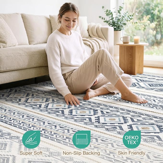 cotiled 6x9 Area Rugs Living Room Rug: Washable Boho Rugs - Image 3