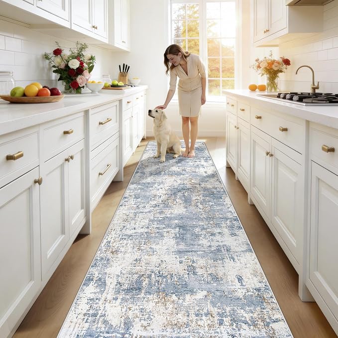 XLUEZ 2.6x10 Runner Rug for Hallway, Washable Modern Abstract Runner Rugs - Image 2