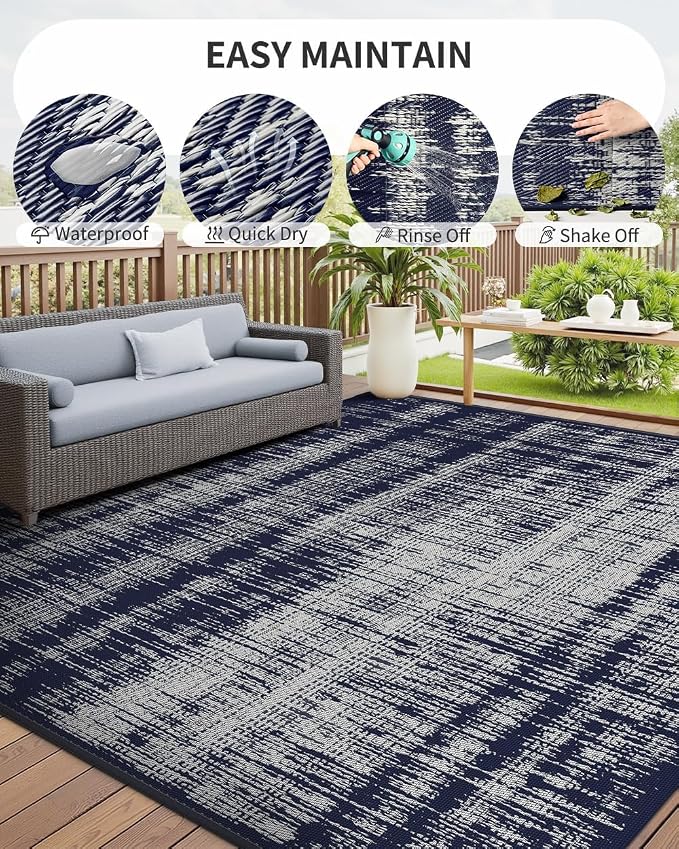 MontVoo Outdoor Rug Waterproof 9x18ft Outdoor Patio Rug Mat Reversible Plastic - Image 8