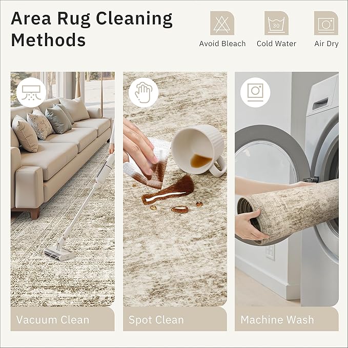 Soalmost 9x12 Area Rugs for Living Room, Non Slip Machine Washable Vintage Rugs - Image 9
