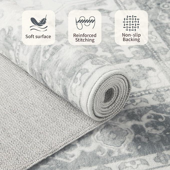 Rugxara Washable Area Rug for Living Room, Neutral Vintage Boho Rugs for Office - Image 5