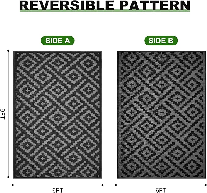 RURALITY Outdoor Rugs 6x9 Feet for Patios Clearance, Plastic Straw Waterproof - Image 2