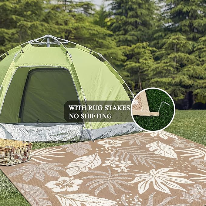 Pauwer Waterproof Outdoor Rug 9x12, Reversible Plastic Straw Patio Camping Rug - Image 6