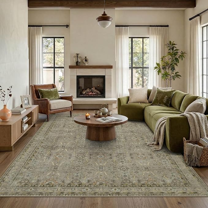 Rugxara 6x9 Area Rugs for Living Room Bedroom, Large Washable Rug, Olive by Rugxara