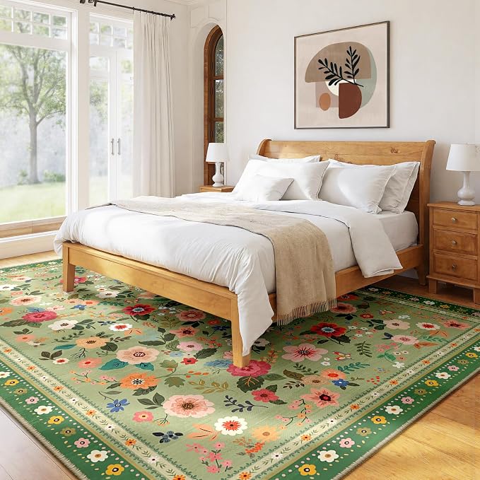 5x7 Area Rugs for Living Room Vacuum-Friendly Machine Washable Area Rug Flower - Image 8
