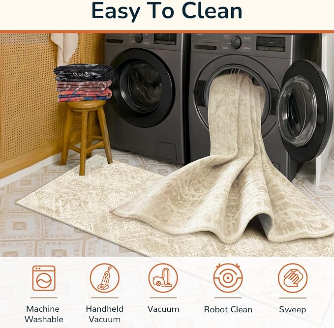 BESTSWEETIE Area Rug 8x10 Rug Machine Washable Non-Slip Low Pile Print Pattern - Image 3