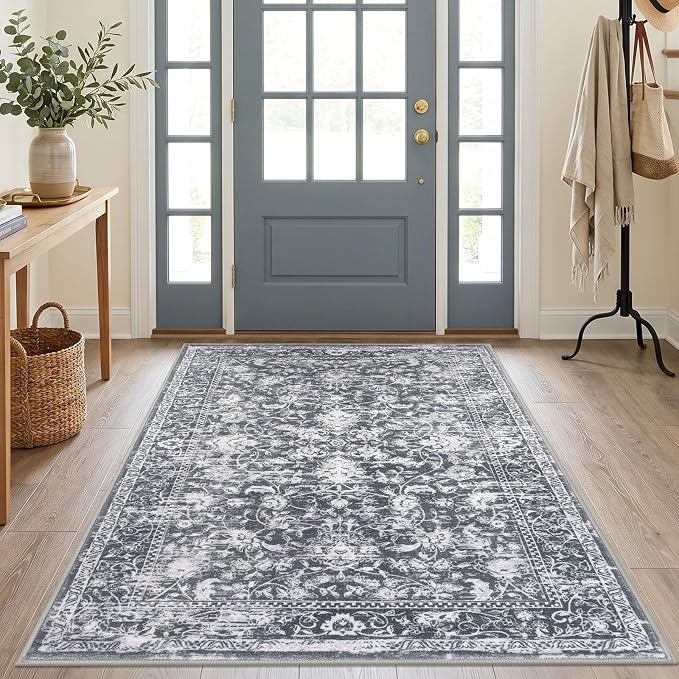KILOCOCO Area Rug 4x6 Entryway Rug Washable Printed Vintage Floral Rubber by Kilococo
