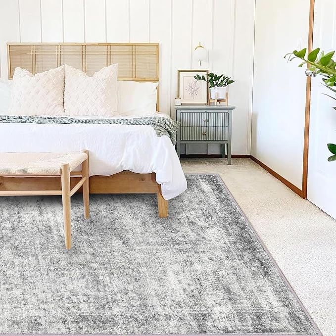 CHAMPLANT Area Rug 9x12 Washable Gray Vintage Traditional Mat Distressed Indoor - Image 2