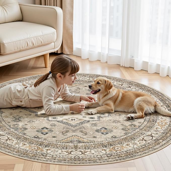 6ft Round Vintage Living Room Area Rug - Image 7