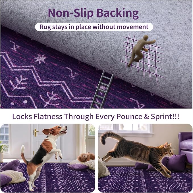 SERISSA Hallway Runner Rug, 2x10 Washable Non-Slip Purple and White Runners - Image 4