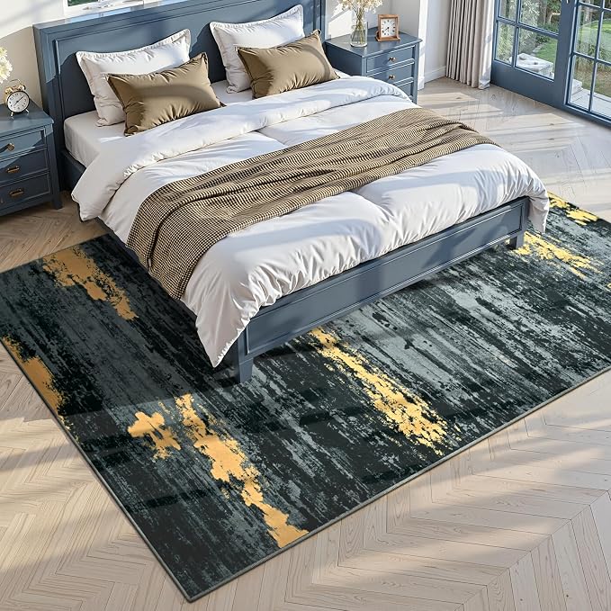 Toneed Abstract Area Rug Modern Washable Rug Soft Non Slip Rug Low Pile - Image 2