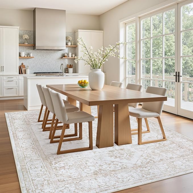 5x7 Area Rugs for Bedroom:Beige Washable Vintage Medallion Rug Non-Slip Soft - Image 3