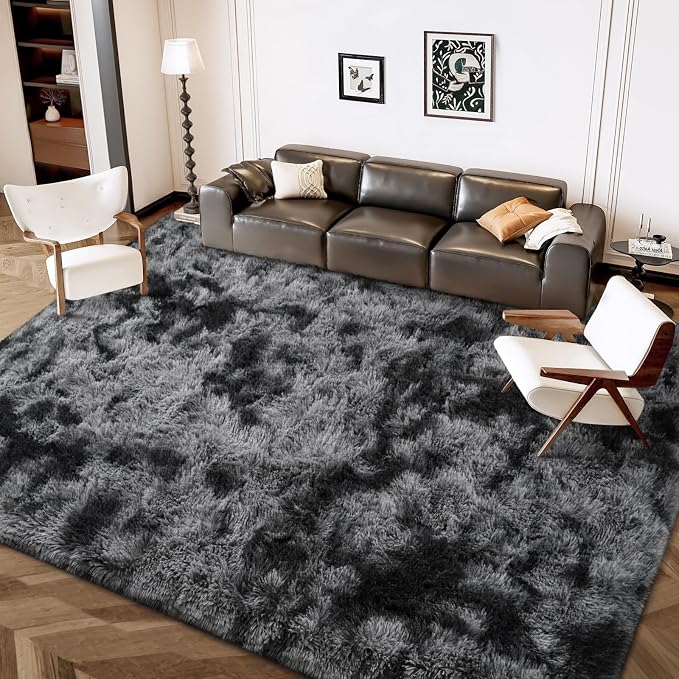 FlyDOIT Large Area Rugs for Living Room, 4x6 Feet Tie-Dyed Black and Grey - Image 2