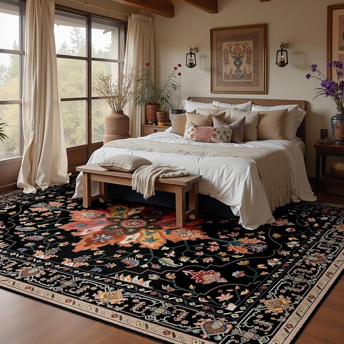 RELEANY Area Rugs Large 10'x12' Washable Non-Slip, Floral Vintage Distress - Image 2