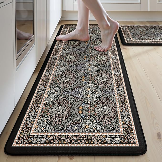 Collive Kitchen Mats for Floor, Cushioned Anti Fatigue Mat Floral Rugs 2 Piece by Collive