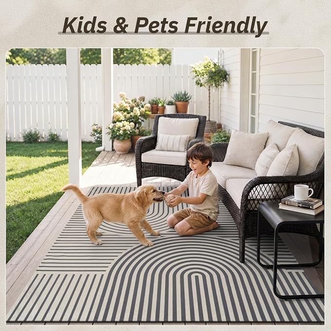 AMOAMI Outdoor Rug Patio Rug 5x8 ft Quick Dry Flatweave Textured Machine - Image 7