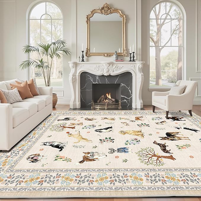Washable Area Rug 8x10 Beige, Large Soft Dog Rugs - Image 3