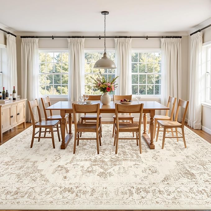 10x14 Area Rug for Living Room: Vintage Boho Neutral Washable Rug Indoor Soft - Image 3