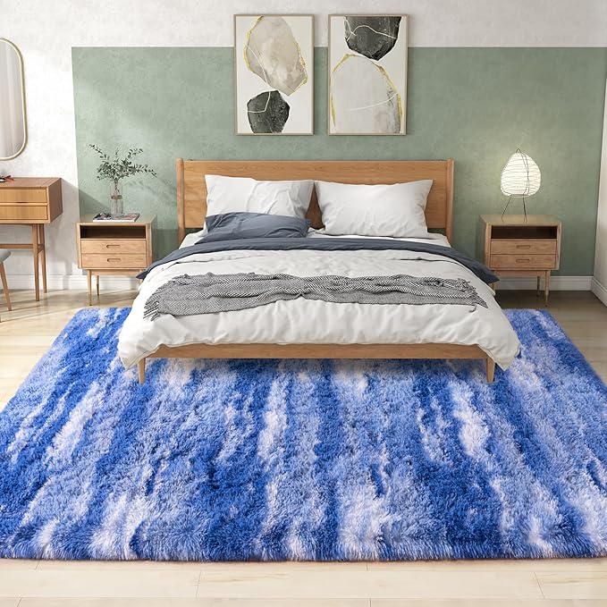 Shag Rugs for Living Room 5x7, Ultra Soft Abstract Blue Big Fuzzy Rugs for - Image 3
